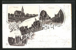 Lithographie Goch, Blick In Die Vossstrasse, Steinthor, Marktplatz - Goch