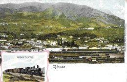 CHIASSO ► Bahnhof Mit Stehenden Zügen (Gotthard Express) Schöne Mehrbild-Lithokarte Anno 1903 - Chiasso