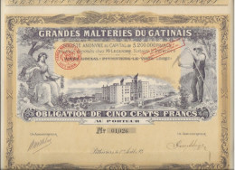 GRANDES MALTERIES DU GATINAIS- OBLIGATION  ILLUSTREE DE 500 FRS -ANNEE 1921 - Agriculture