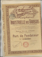 INDUSTRIELLE DES VARECHS - LOT DE 5 PARTS DE FONDATEURS - ANNEE 1917 - Agriculture
