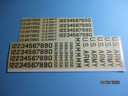 525-5 Décal Pour Maquette Plastique ANNEES 60/70 Planche HISAIRDEC Ech.72e PLANCHE USA LETTRES CHIFFRES NOIRS - Transfer