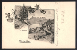 Lithographie Obstalden, Am Mehrenbach, Ortspartie - Obstalden