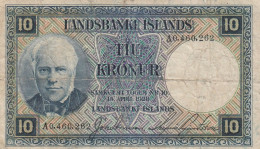 Iceland #28b, 10 Kronur 1928 Issue Banknote - Islande