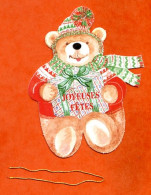 Etiquette Cadeau Joyeuses Fetes Nounours Pull Rouge - Kerstmannen