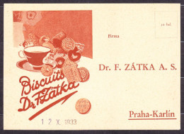 CZECHOSLOVAKIA 1933, Advertising Company Stationery - DR. F. ZATKA, BISCUITS, PRAHA-KARLIN. - Facturen
