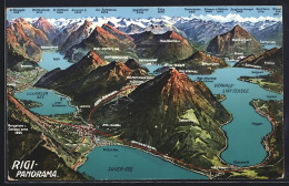 Künstler-AK Arth A. See, Rigi-Panorama Mit Seen Und Alpen Aus Der Vogelschau - Arth