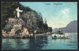 AK Luzern, Meggenhorn, Seepartie Mit Christus-Statue, Boot U. Dampfer - Meggen