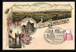 Lithographie Sindelfingen, Altes Rathaus, Herzoh-Ulrich-Brunnen, Panorama - Sindelfingen