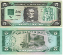 LIBERIA  5 Dollars   P19   Dated  1989  (President Joseph Jenkins Roberts, Rubber Plantation & National Bank At Back) - Liberia