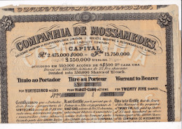 Compania De Mossamedes, Titre Au Porteur Pour 25 Actions, Lisbonne, Portugal, 1899 - A - C