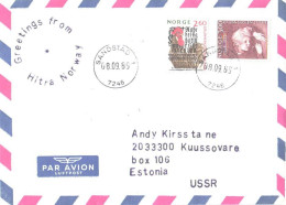 Norway Air Mail Cover With Stamps, School, 1989 - Briefe U. Dokumente