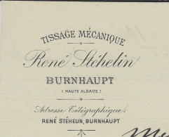 1896 ENTETE TISSAGE MECANIQUE René Stéhelin Burnhaupt Pont D’Aspach Haute Alsace Pour Foucaud 	COGNAC - 1800 – 1899