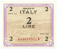 2 LIRE OCCUPAZIONE AMERICANA IN ITALIA MONOLINGUA FLC 1943 QFDS - Allied Occupation WWII