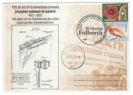 WILHELM  FOLBERTH, MEDIAS, AUTOMATIC WINDSHIELD WIPER INVENTOR,  YELLOW HERON, RED POPPY STAMP ON COVER, 2022, ROMANIA - Briefe U. Dokumente