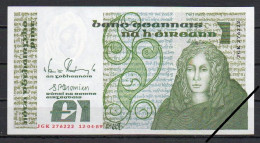 Ireland, 1 Pound, 1989/Prefix JGK, Sign M.F. Doyle & S. P Cromien, Grade UNC - Ireland