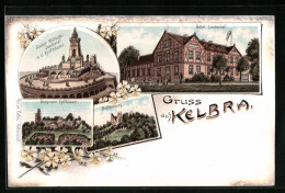 Lithographie Kelbra, Hotel Lindenhof, Burgruine Kyffhäuser, Rothenburg - Kyffhäuser