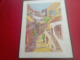 Belle Vue D'une Ruelle De Village (signé L.Roux 03) - Gouaches