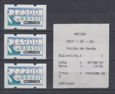 Brasilien ATM BRASILIANA'93, Mi.-Nr. 5,Satz 12500-14900-22200 ** AQ Balconista 1 - Vignettes D'affranchissement (Frama)
