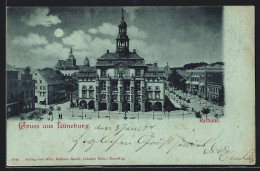 Mondschein-AK Lüneburg, Rathaus Mit Umgebung Aus Der Vogelschau - Lüneburg