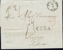 Lettre De Stettin En Port Du, 3 Sept. 1846 Pour Angers. Cad Rouge Entrée Fr. Taxe Manuscrite 42 C. Lecture Intéressante. - ...-1860 Vorphilatelie