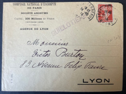 Semeuse Perforé CN 304 Sur Lettre A En Tete Comptoir National D'Escompte Agence Le Lyon Guillotiere 1914 - Covers & Documents