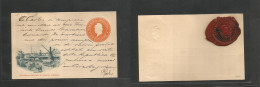 Argentina - Stationery. C. 1890s. 3c Orange Stationary Card Mint, Darsena Sud Illustration. Reverse Red Wax Seal "Direct - Otros & Sin Clasificación