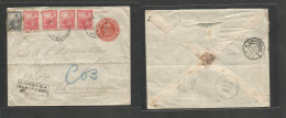Argentina - Stationery. 1906 (10 Aug) Cordoba - Netherlands, Amsterdam (3 Sept) Via Buenos Aires. Registered Multifkd 5c - Otros & Sin Clasificación