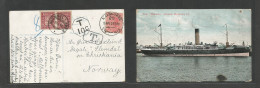 Australia. 1908 (12 Feb) Via Melbourne - NORWAY. 1d Red Fkd Photo Card, Tied Cds + Two "T" Marks + Arrival Postage Dues - Otros & Sin Clasificación