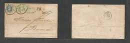 Austria. 1869 (13 June) Triest - Roma, Italy (15 June) E Fkd 10kr Blue + 3kr Green Pair, At 16kr Rate, Tied Oval Ds. Arr - Otros & Sin Clasificación