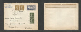 France - Xx. 1936 (16 Apr) Auxerne, Yonne - Italy, Torino. Multifkd Envelope Incl Semeuse Issue Tied Cds, At 1,56 Fr Rat - Other & Unclassified
