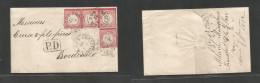 Germany. 1872 (2-3 Jan) Frankfurt - France, Bordeaux (6 Jan) EL With Text Fkd 3kr Name (x4) Small Shield Tied Large Cds - Other & Unclassified