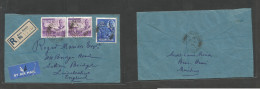 Bc - Mauritius. 1951 (1 Dec) Beau Bassin - England, Sutton Bridge, Linas. Registered Air Multifkd Envelope At 90c Rate, - Other & Unclassified