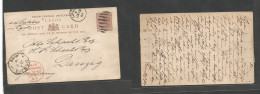 Bc - Nigeria. 1886 (Jan 19) Lagos - Danzig, Germany (21 Feb) 1 1/2d Brown Stat Card, Grill + Cds Via Tied Livepool Br. P - Other & Unclassified