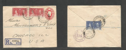 Bc - Nigeria. 1937 (5 Aug) Funtua - USA, Chicago, Ill (29 Aug) Coronation. Registered Multifkd Front And Reverse 1d Red - Other & Unclassified