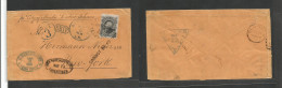 Mexico. 1876 (28 Apr) Veracruz - USA, NY (19 May) Single 10c Black Hidalgo Perf Fkd Env, Dist Name - 50 Tied Cds + Via N - Mexico