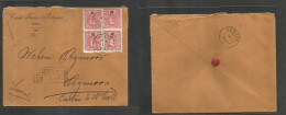 Portugal - Xx. 1908 (1 June) Porto - Switzerland, Azmoos (5 June) Registered Comercial Multifkd Perfin CFP Block Of Four - Other & Unclassified