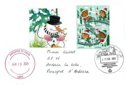 Christmas - Holiday Elves / Noël - Les Elfes Des Fêtes, Letter 2025 Texas To Andorra, With Local Arrival Postmark - Lettres & Documents