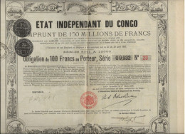 ETAT INDEPENDANT DU CONGO -EMPRUNT DE 150 MILLIONS DE FRANCS -OBLIGATION DE 100 FRANCS ANNEE 1888 - Afrika