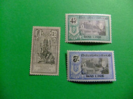 56 INDIA Etablissements Française 1914  / BRAHMA - TEMPLO PONDICHÉRY / YVERT 25 + 37 + 42 MN / FU - Gebruikt