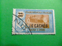 56 INDIA Etablissements Française 1928 / TEMPLO PONDICHERY / YVERT 82 FU Sobrecargado 16 CACHES - Gebruikt