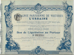 COMPAGNIE PARISIENNE DE VOITURES L'URBAINE - BO N ILLUSTRE DE LIQUIDATION - ANNEE 1902 - Auto's