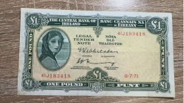 Ireland，1  Pound ，1971，pick 64c， VF Condition - Ireland