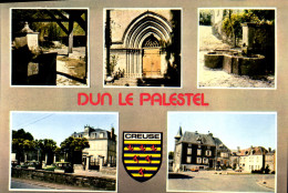 CPSM DUN-LE-PALESTEL Lavoir église Mairie école Poste - Dun Le Palestel