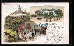 Lithographie Rossla A. H., Hotel Deutscher Kaiser, Inneres Speisesaal, Kaiser-Wilhelm-Denkmal Auf Dem Kyffhäuser - Kyffhäuser