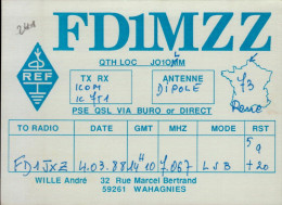 CARTE QSL.. FD1MZZ...WAHAGNIE .. 1988  DOS VIERGE - Radio