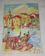 Aquarelle Sur Papier St Tropez Cote D'Azur 1977 Signé - Acquarelli