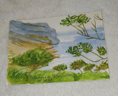 Aquarelle Sur Papier Les Calanques De Sormiou Marseille 1978 Signé - Acquarelli