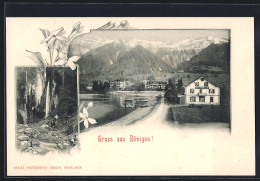 AK Bönigen, Strassenpartie Am Ortseingang, Wanderer In Der Klamm - Bönigen