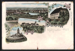 Lithographie Allstedt, Panorama, Schlossgasthof, Kyffhäuser Denkmal - Kyffhäuser