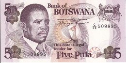 BILLETE DE BOTSWANA DE 5 PULA DEL AÑO 1982 SIN CIRCULAR (UNC) (BANKNOTE) - Botswana